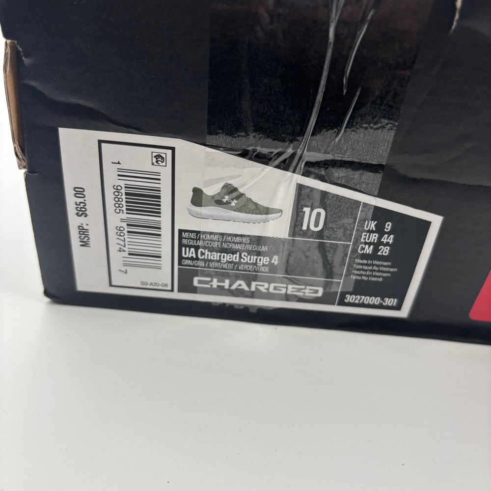 Under Armour Charged Surge 4 Shoes Mens Size 10 Green White Running 3027000-301 - Picture 2 of 8
